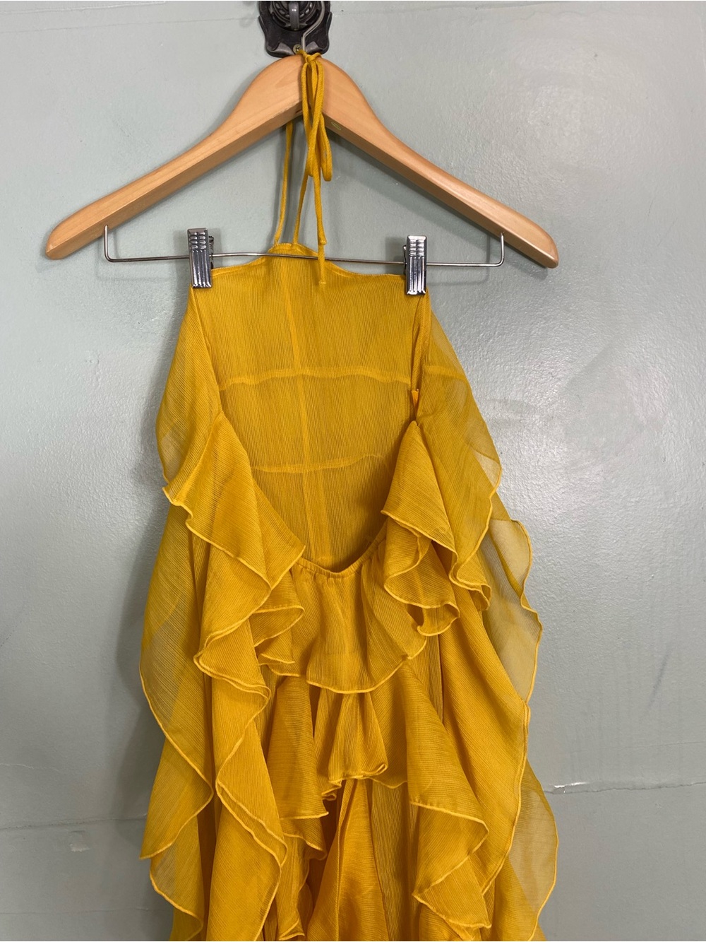 Ronny Kobo Liora Dress Ruffle Yellow Maxi XS Halter - Picture 7 of 8